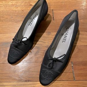 Brand new Authentic Chanel Satin Shoes, low heel but almost a flat. Rare.